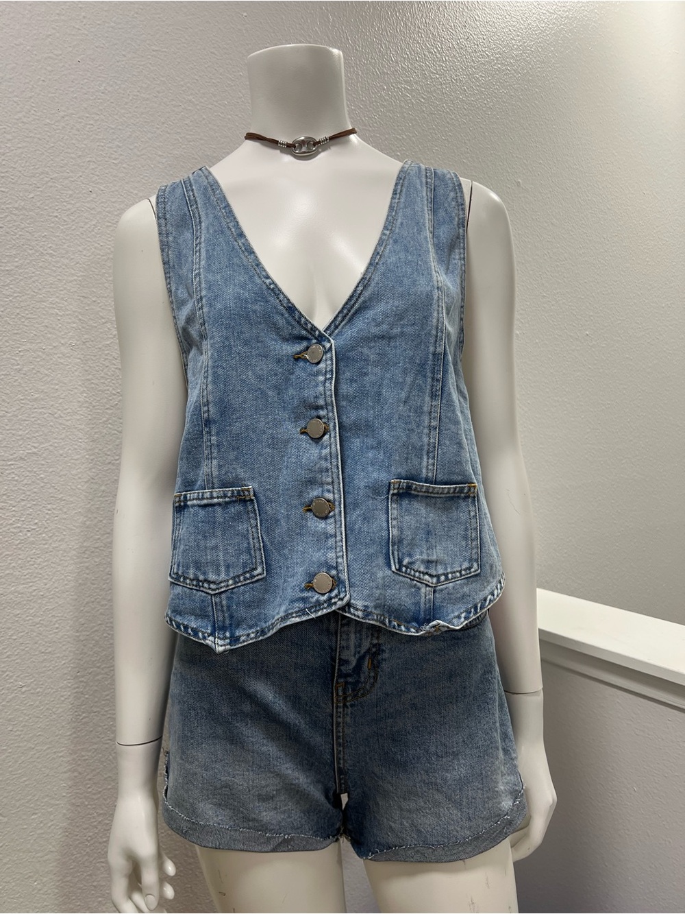 SHEIN Curve Light Wash Denim Button Front Vest 2XL Y2K Western Jean Waistcoat